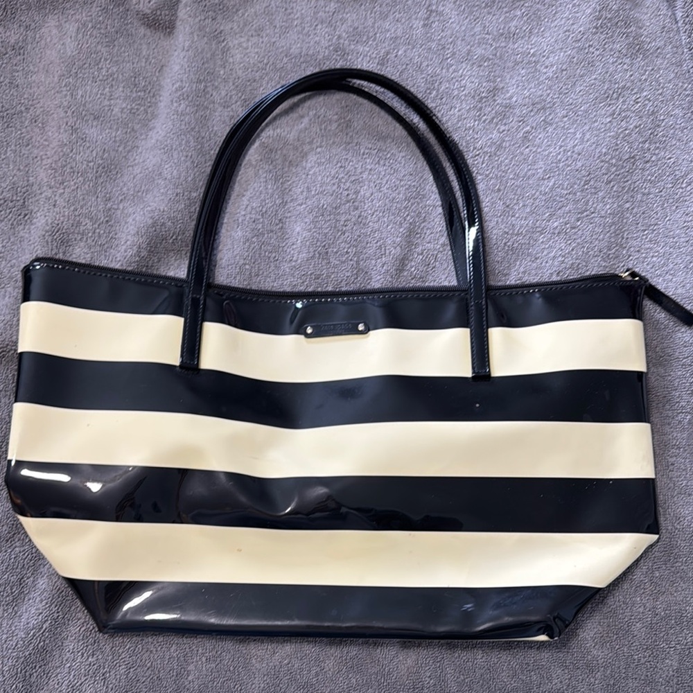 Kate Spade Black and Cream Striped Tote